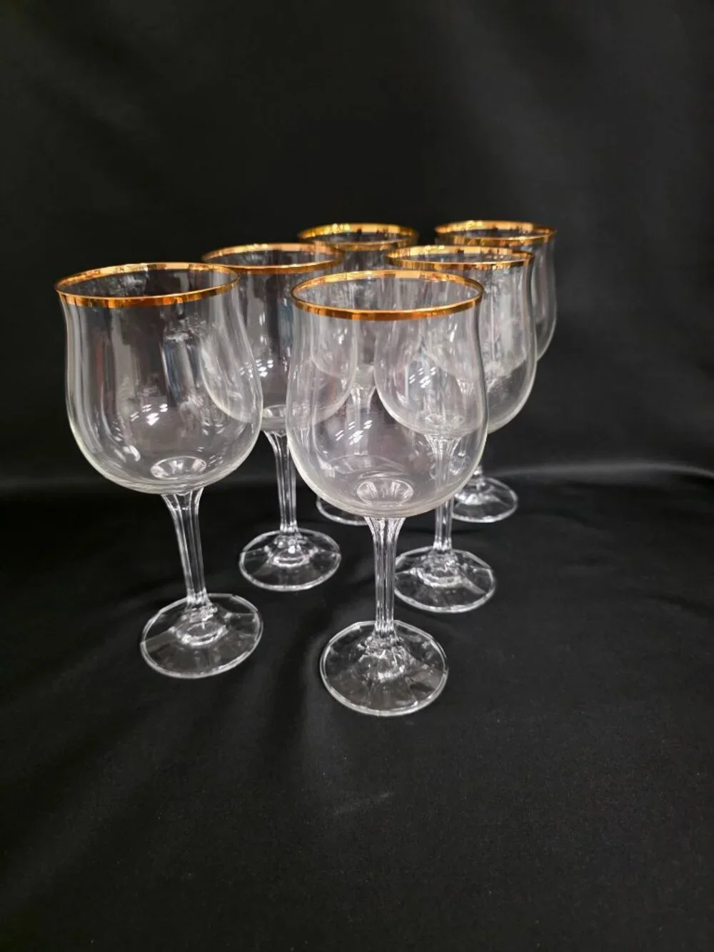 Vtg Bohemia Crystal Geneve Gold Rim Wine Glasses Set of 6 Tulip Czech Art